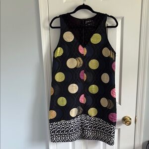 Anthropologie Maeve Colorful Polka Dot Mini Dress with Metallic Details Size M